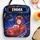 Adorable,Back To School,Custom Photo,Gift For Kids,Cut-Face Photo - Custom Photo Kid Car Racing - Personalized Kids Lunch Bag