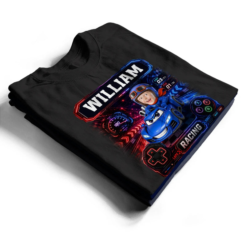 Adorable,Back To School,Custom Photo,Gift For Kids,Cut-Face Photo - Custom Photo Kid Car Racing - Personalized T Shirt