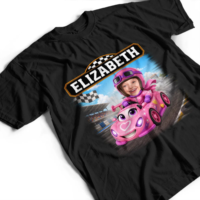 Adorable,Back To School,Custom Photo,Gift For Kids,Cut-Face Photo - Custom Photo Kid Car Racing - Personalized T Shirt