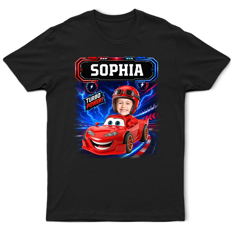 Adorable,Back To School,Custom Photo,Gift For Kids,Cut-Face Photo - Custom Photo Kid Car Racing - Personalized T Shirt