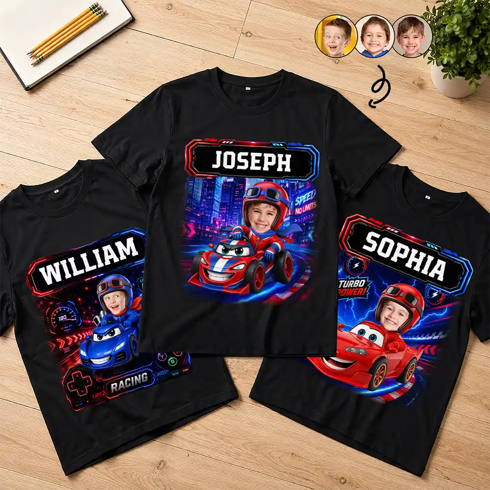 Custom Photo Kid Car Racing - Personalized T Shirt