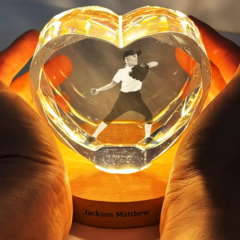 Happy, Parents, Gift For Grandparents, Gift For Kids, Gift For Daughter, Gift For Son - Custom Photo Kid Hobby Baseball Pet Ballet Gymnastics - Personalized Crystal Heart Shaped Lamp