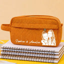 Back To School,Custom Photo,Art Design,Family,Confident,Photo - Pencil Sketch - Bold - Custom Photo Kid Pet Family Besties Portrait Pencil Sketch - Personalized Corduroy Pencil Case