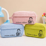 Back To School,Custom Photo,Art Design,Family,Confident,Photo - Pencil Sketch - Bold - Custom Photo Kid Pet Family Besties Portrait Pencil Sketch - Personalized Corduroy Pencil Case