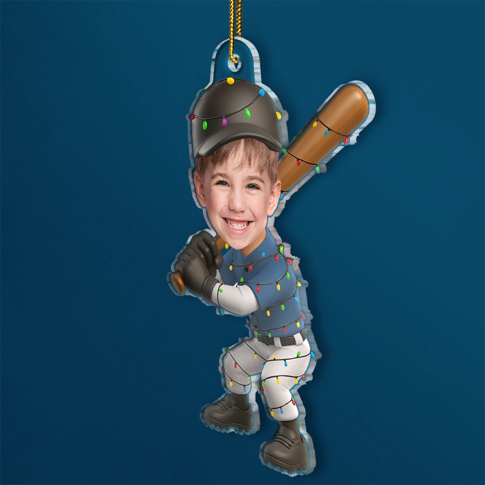 Gift For Kids,Gift For Grandkids,Photo Hobby Ornament,Custom Photo,Funny,Christmas - Custom Photo Kid Playing Baseball - Personalized Acrylic Photo Ornament