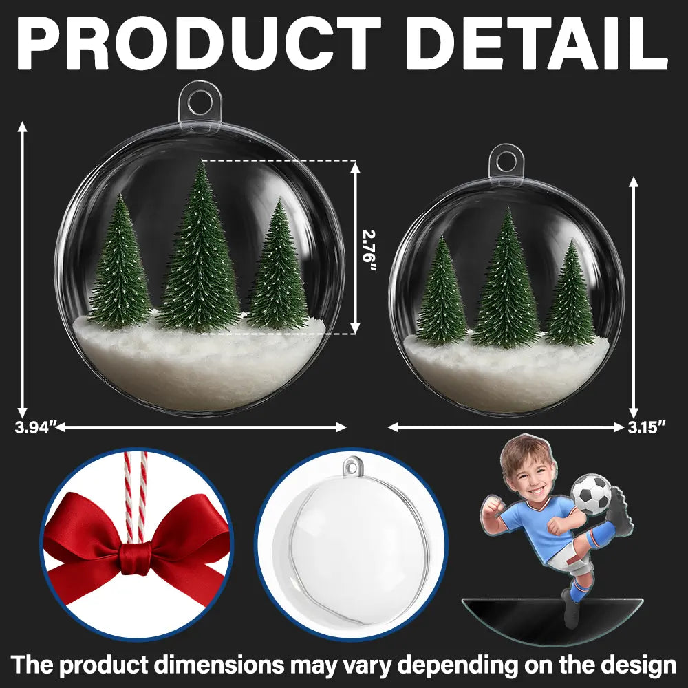 Gift For Kids,Custom Photo,Photo Hobby Ornament,Christmas,Happy - Custom Photo Kid Playing Football Soccer - Personalized 3D Acrylic Ball Ornament