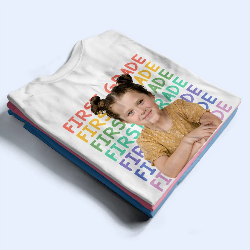 Back To School, Custom Photo, Gift For Kids, Adorable, Remove BG Photo, Alternating Color Text - Custom Photo Kid Portrait Kindergarten Preschool - Personalized T Shirt