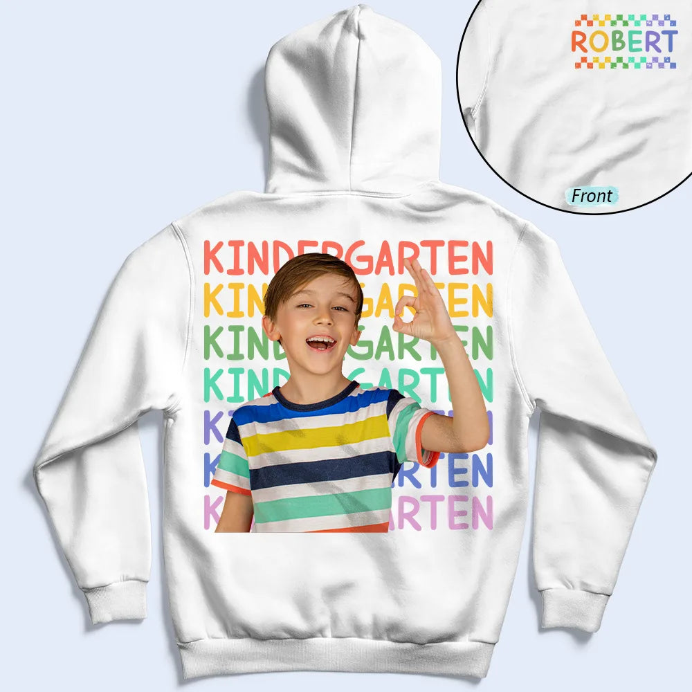 Back To School, Custom Photo, Gift For Kids, Adorable, Remove BG Photo, Alternating Color Text - Custom Photo Kid Portrait Kindergarten Preschool - Personalized T Shirt