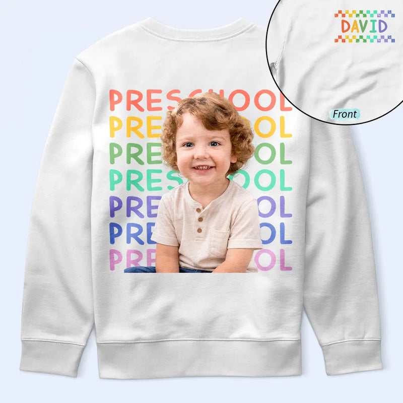 Back To School, Custom Photo, Gift For Kids, Adorable, Remove BG Photo, Alternating Color Text - Custom Photo Kid Portrait Kindergarten Preschool - Personalized T Shirt