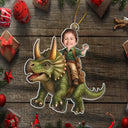 Custom Photo, Gift For Kids, Gift For Grandkids, Happy, Christmas - Custom Photo Kid Riding Dinosaur - Personalized Custom Shaped Acrylic Ornament