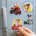 Adorable,Back To School,Custom Photo,Gift For Kids,Cut-Face Photo - Custom Photo Kid Riding Truck Car - Personalized Acrylic Magnet