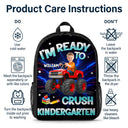 Adorable,Back To School,Custom Photo,Gift For Kids,Cut-Face Photo - Custom Photo Kid Riding Truck Car Ready To Crush Kindergarten - Personalized Kids Backpack