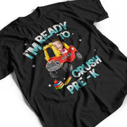 Top Market,Adorable,Back To School,Custom Photo,Gift For Kids,Cut-Face Photo - Custom Photo Kid Riding Truck Car Ready To Crush Kindergarten - Personalized T Shirt