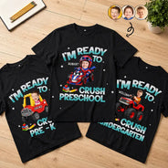 Top Market,Adorable,Back To School,Custom Photo,Gift For Kids,Cut-Face Photo - Custom Photo Kid Riding Truck Car Ready To Crush Kindergarten - Personalized T Shirt