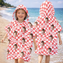 Custom Photo,Gift For Kids,Beach,Summer,Adorable,Cut-Face Photo - Custom Photo Kid Summer Plaid With Name - Personalized Kids Hooded Poncho Towel