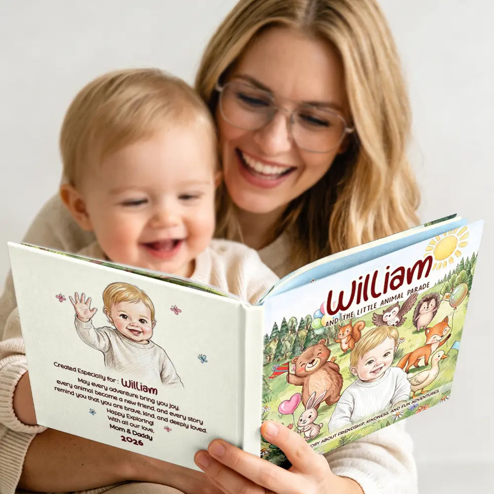 Parents,Art Design,Playful,Back To School,Reading,Photo - Colored Pencil ,Custom Text - Custom Photo Kid's Adventure Little Animal Parade Colored Sketch - Personalized Story Picture Book