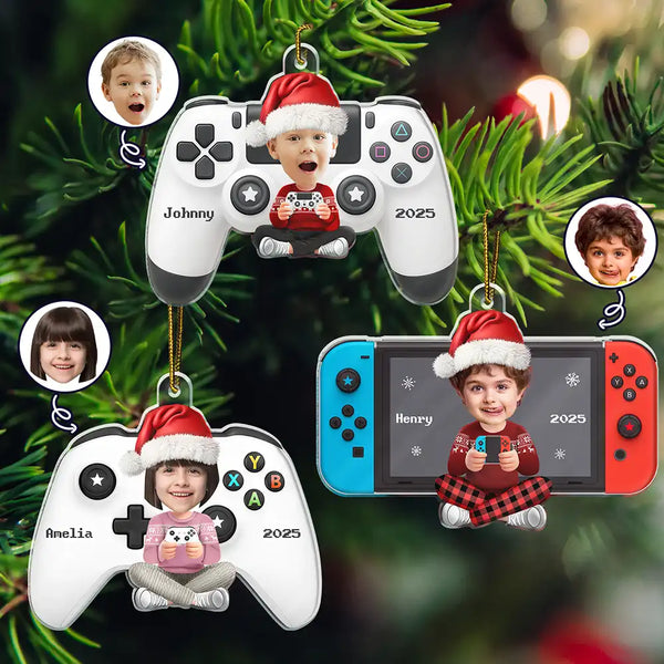 Gift For Grandkids, Gift For Kids, Happy, Christmas - Custom Photo Kids Teens Gamer - Personalized Custom Shaped Acrylic Ornament