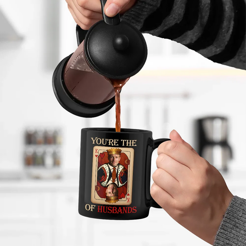 Gift For Men, Gift For Father, Funny, Custom Photo, Gift For Husband, Gift For Uncle - Custom Photo King Of Dads - Personalized Black Mug