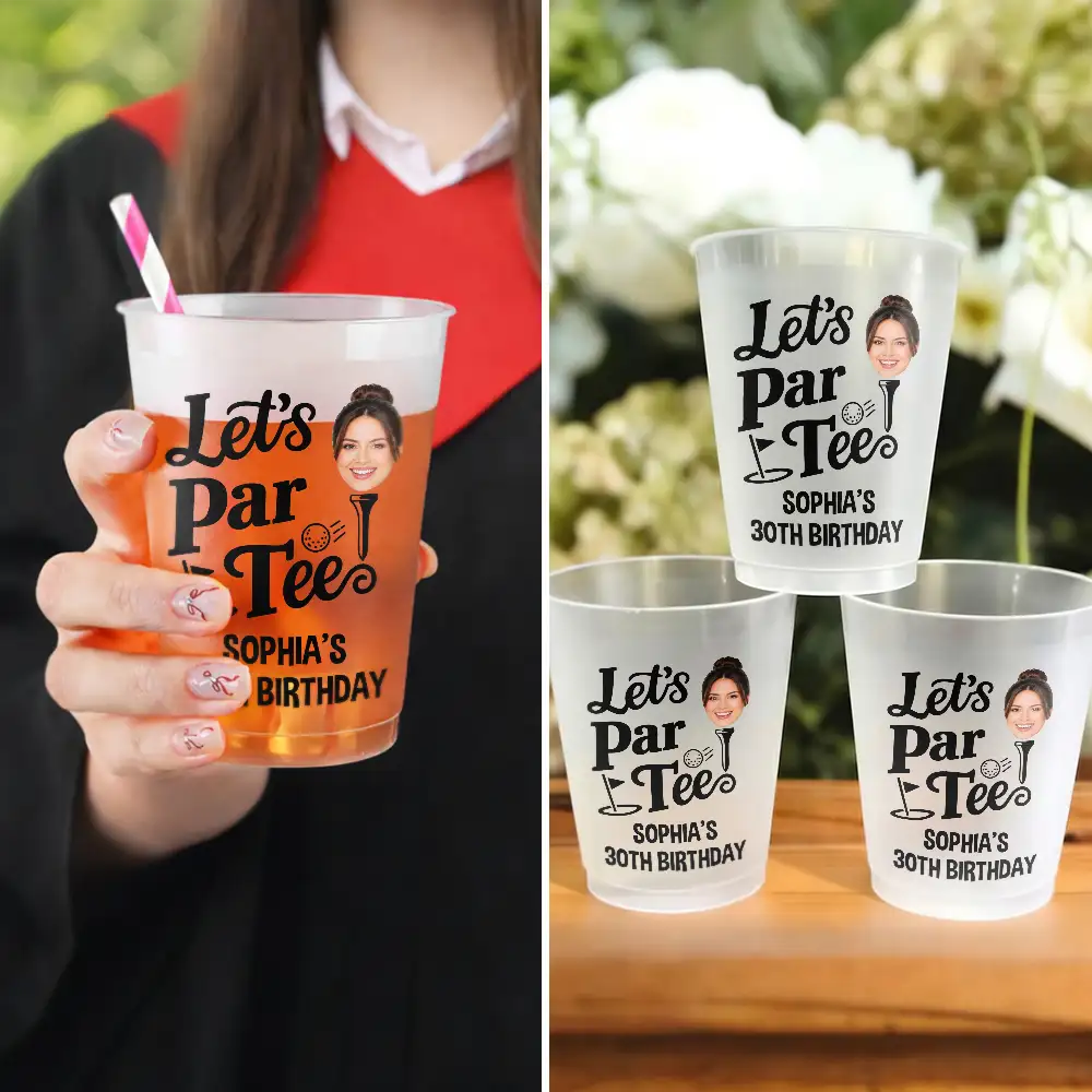 Gift For Husband,Gift For Boyfriend,Gift For Yourself,Gift For Men,Gift For Women,Gift For Grandpa,Gift For Father,Golf,Photo,Humorous - Custom Photo Let's Partee For Golf Lover - Personalized Frosted Cups