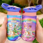 Adorable,Back To School,Custom Photo,Gift For Kids,Cut-Face Photo - Custom Photo Little Girl Princess Unicorn - Personalized Insulated Water Bottle With Strawa