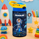 Adorable,Back To School,Custom Photo,Gift For Kids,Cut-Face Photo - Custom Photo Little Space Explorer - Personalized Insulated Water Bottle With Straw