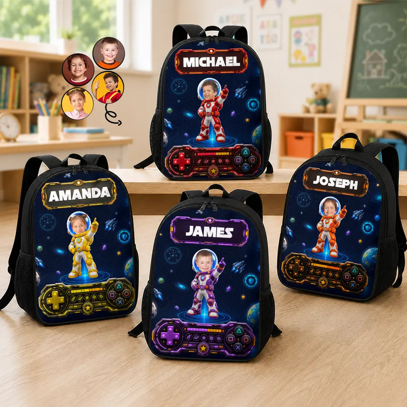 Adorable,Back To School,Custom Photo,Gift For Kids,Cut-Face Photo - Custom Photo Little Space Explorer - Personalized Kids Backpack