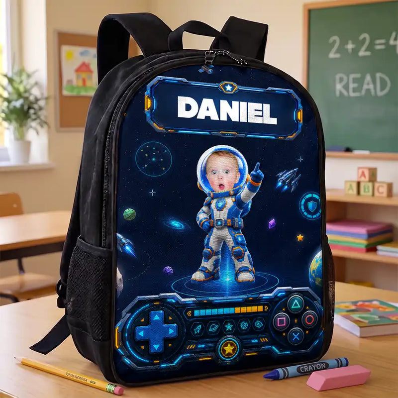 Adorable,Back To School,Custom Photo,Gift For Kids,Cut-Face Photo - Custom Photo Little Space Explorer - Personalized Kids Backpack