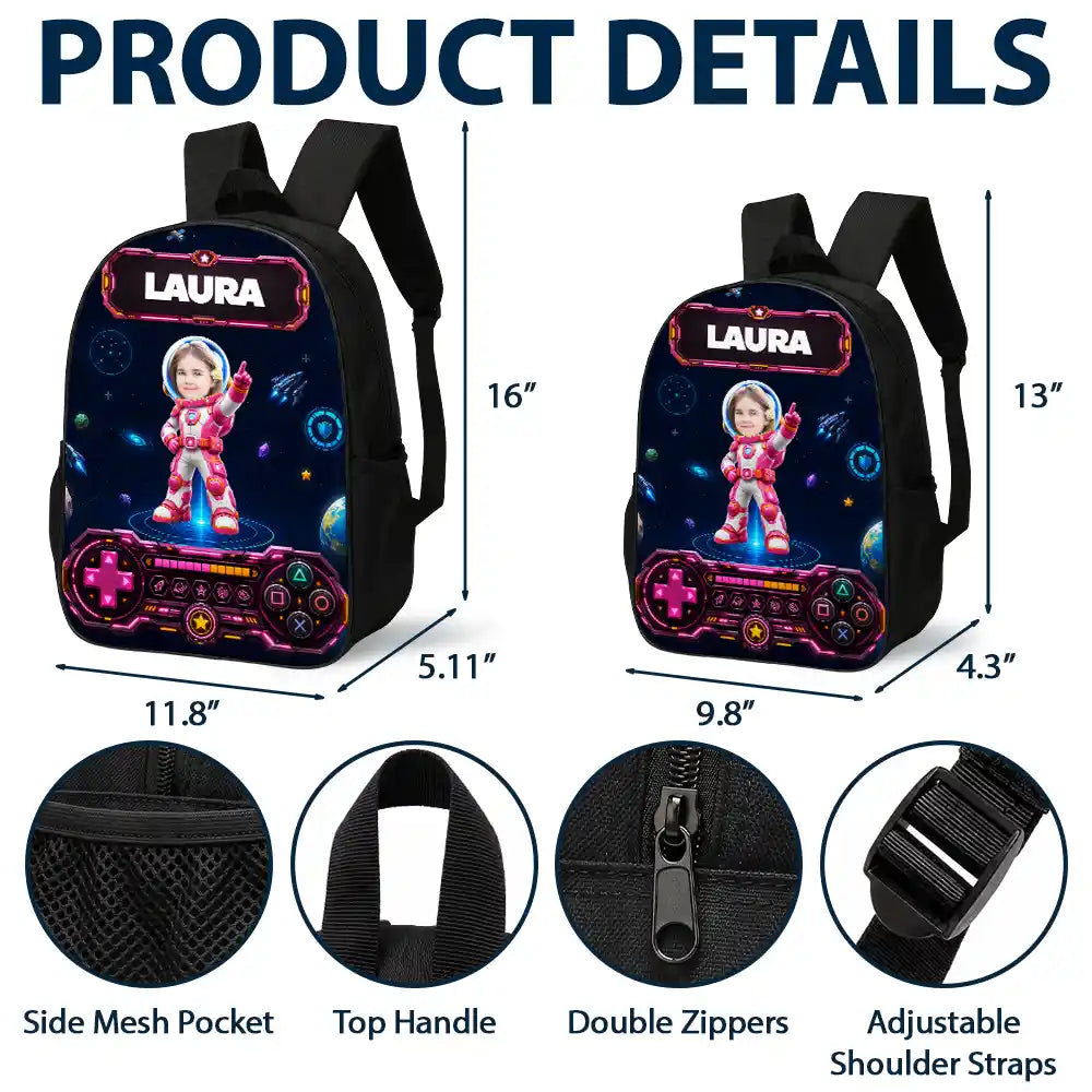Adorable,Back To School,Custom Photo,Gift For Kids,Cut-Face Photo - Custom Photo Little Space Explorer - Personalized Kids Backpack