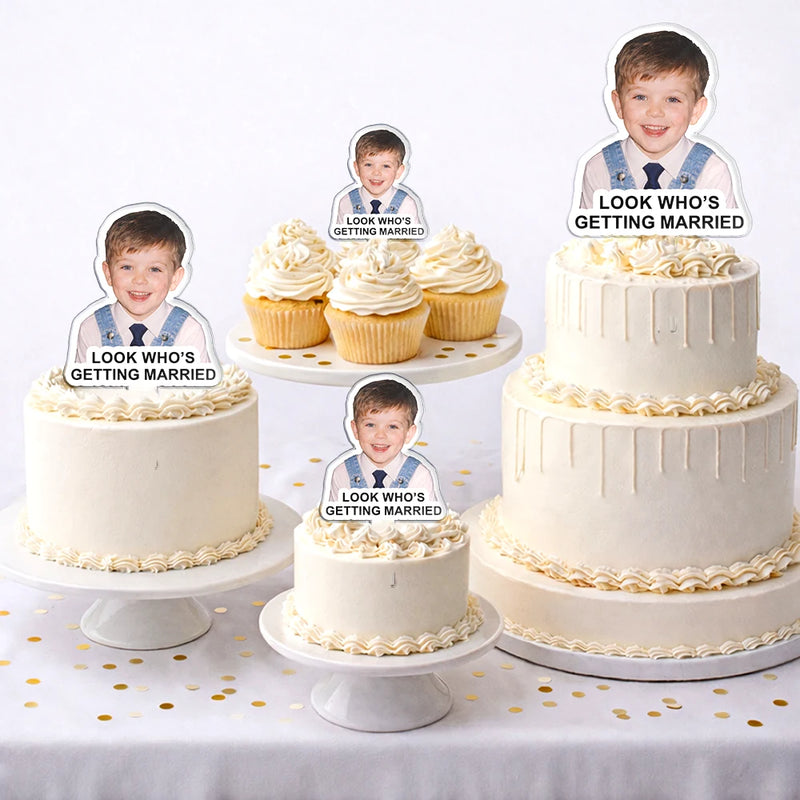 Married ,Engaged,Gift For Couples,Gift For Husband,Gift For Wife,Love,Wedding Anniversary - Custom Photo Look Who's Getting Married - Personalized Acrylic Cake Topper
