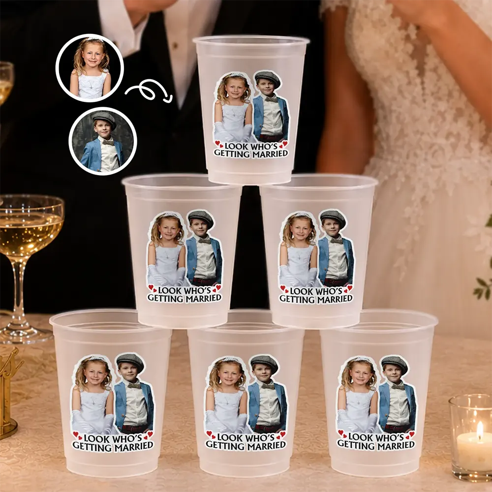 Custom Photo, Gift For Couples, Wedding, Romantic, Dynamic Photo - Custom Photo Look Who's Getting Married - Personalized Frosted Cups