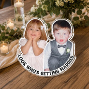 Humorous, Custom Photo, Gift For Couples, Wedding, Dynamic Photo - Custom Photo Look Who's Getting Married Couple - Personalized Acrylic Pin