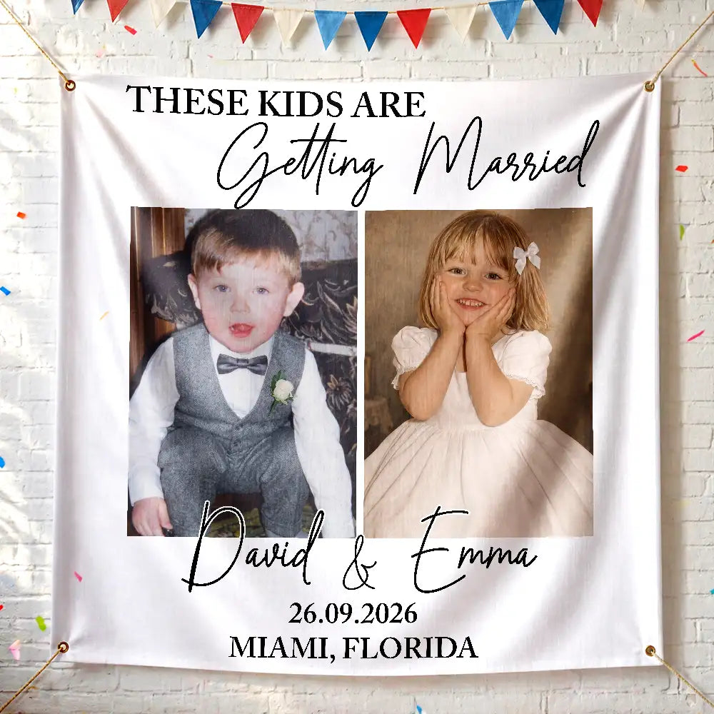 Humorous, Custom Photo, Gift For Couples, Wedding, Dynamic Photo - Custom Photo Look Who's Getting Married Couple - Personalized Backdrop