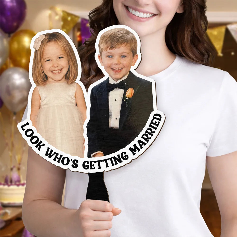Humorous, Custom Photo, Gift For Couples, Wedding, Dynamic Photo - Custom Photo Look Who's Getting Married Couple - Personalized Handheld Fan