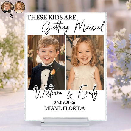 Custom Photo Look Who's Getting Married Couple - Personalized Vertical Rectangle Acrylic Plaque