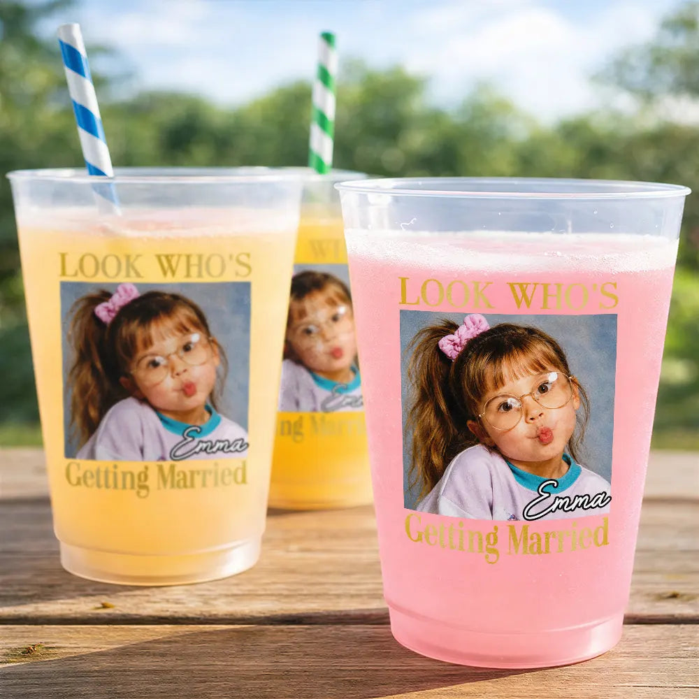 Humorous,Custom Photo,Gift For Couples,Wedding,Dynamic Photo - Custom Photo Look Who's Getting Married Vintage - Personalized Frosted Cups