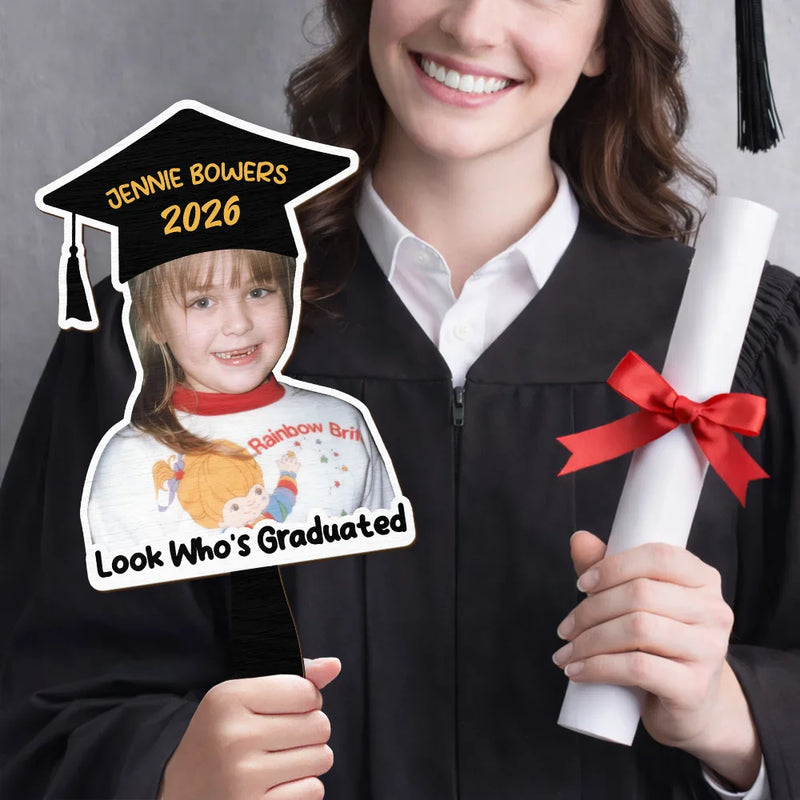 Graduation,Gift For Yourself,Gift For Women,Gift For Men,Gift For Daughter,Gift For Son,Gift For Sisters,Gift For Brothers,Gift For Bestie,Gift For Sibling,Happy - Custom Photo Look Who's Graduated - Personalized Graduation Handheld Fan