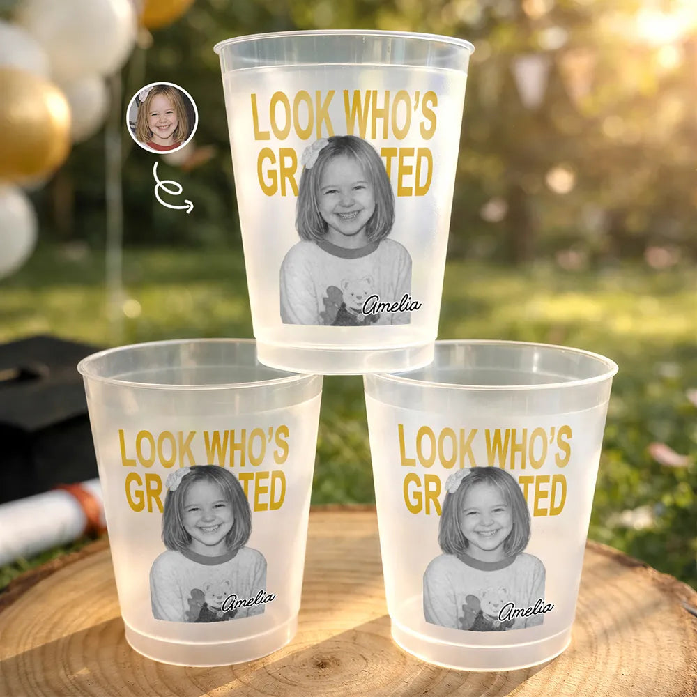Graduation,Happy,Photo,Proud - Custom Photo Look Who's Graduated Vintage Portrait - Personalized Frosted Cups