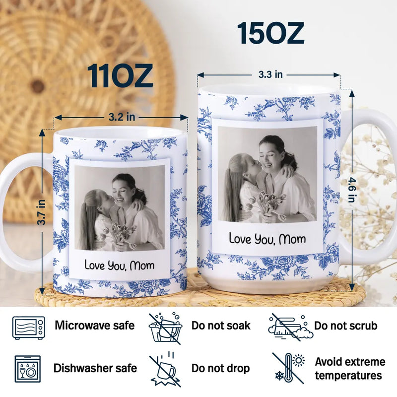 Custom Photo,Gift For Mother,Gift For Grandma,Happy - Custom Photo Love You Mom Nana Polaroid - Personalized White Edge-to-Edge Mug