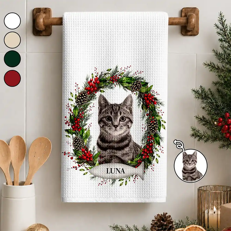 Christmas, Custom Photo, Cozy, Pet Lovers, Remove BG Photo - Custom Photo Lovely Pet Face Dog Cat - Personalized Kitchen Towel