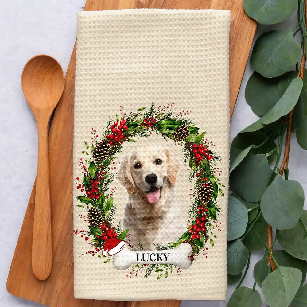 Christmas, Custom Photo, Cozy, Pet Lovers, Remove BG Photo - Custom Photo Lovely Pet Face Dog Cat - Personalized Kitchen Towel