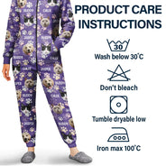 Cat Lovers, Pet Lovers, Dog Lovers, Dog Mom, Dog Dad, Cat Mom, Cat Dad, Happy - Custom Photo Lovely Pet Face Pattern Dog Cat Family - Personalized Overall Onesie Hooded Jumpsuit