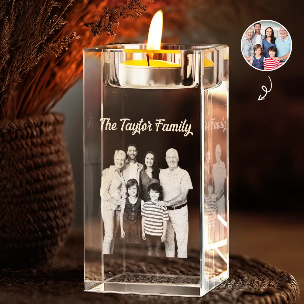 Family - Custom Photo Loving Family Siblings Besties - Personalized Crystal Candle Holder