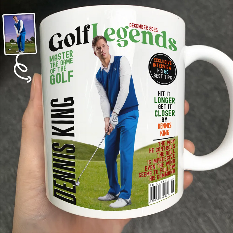 Golf,Gift For Bestie,Gift For Father,Gift For Grandpa,Happy,Custom Photo - Custom Photo Magazine GolfLegends - Personalized Mug