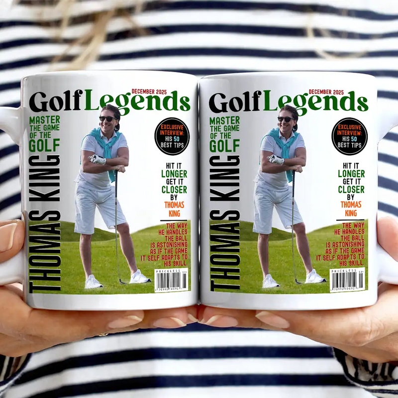 Golf,Gift For Bestie,Gift For Father,Gift For Grandpa,Happy,Custom Photo - Custom Photo Magazine GolfLegends - Personalized Mug