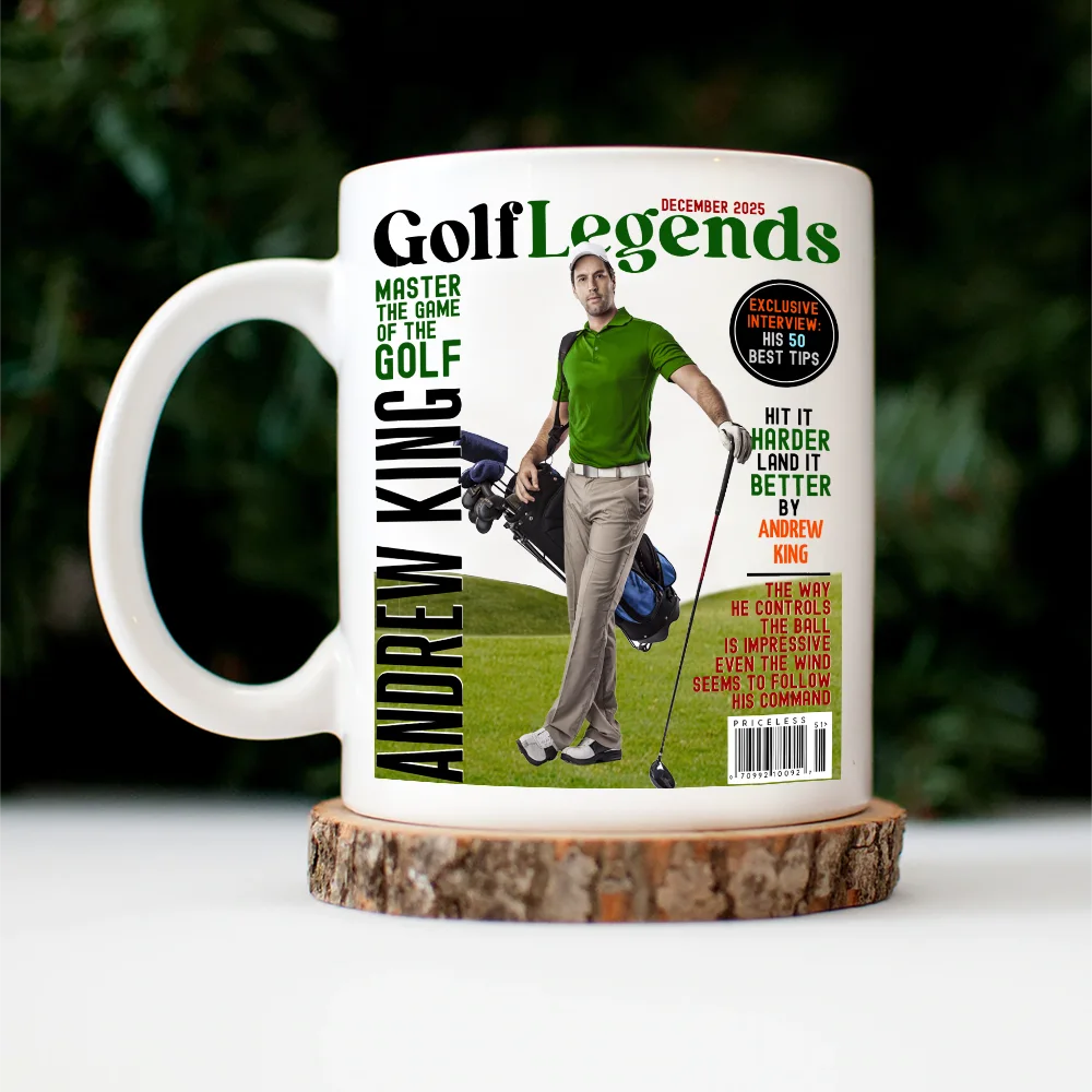 Golf,Gift For Bestie,Gift For Father,Gift For Grandpa,Happy,Custom Photo - Custom Photo Magazine GolfLegends - Personalized Mug