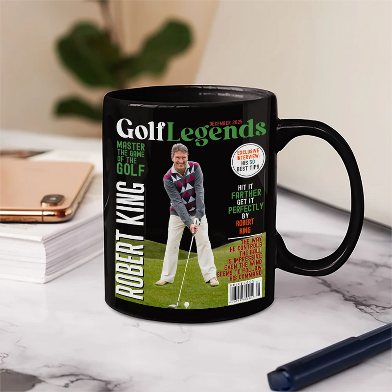 Golf,Gift For Bestie,Gift For Father,Gift For Grandpa,Happy,Custom Photo - Custom Photo Magazine GolfLegends - Personalized Mug