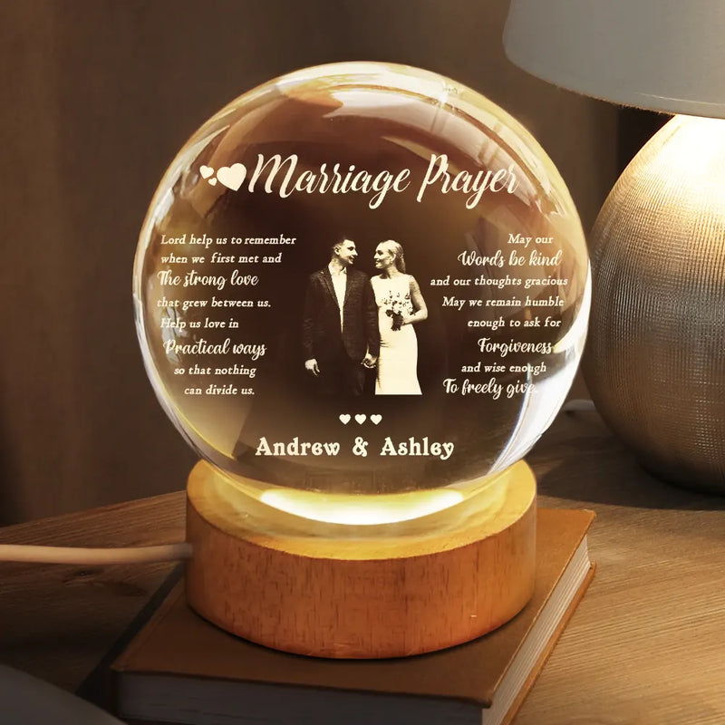 Gift For Couples,Gift For Husband,Gift For Wife,Gift For Boyfriend,Gift For Girlfriend,Love,Custom Photo - Custom Photo Marriage Prayer - Personalized Crystal Globe Lamp