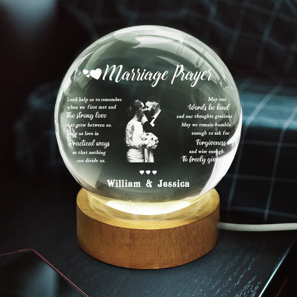 Gift For Couples,Gift For Husband,Gift For Wife,Gift For Boyfriend,Gift For Girlfriend,Love,Custom Photo - Custom Photo Marriage Prayer - Personalized Crystal Globe Lamp