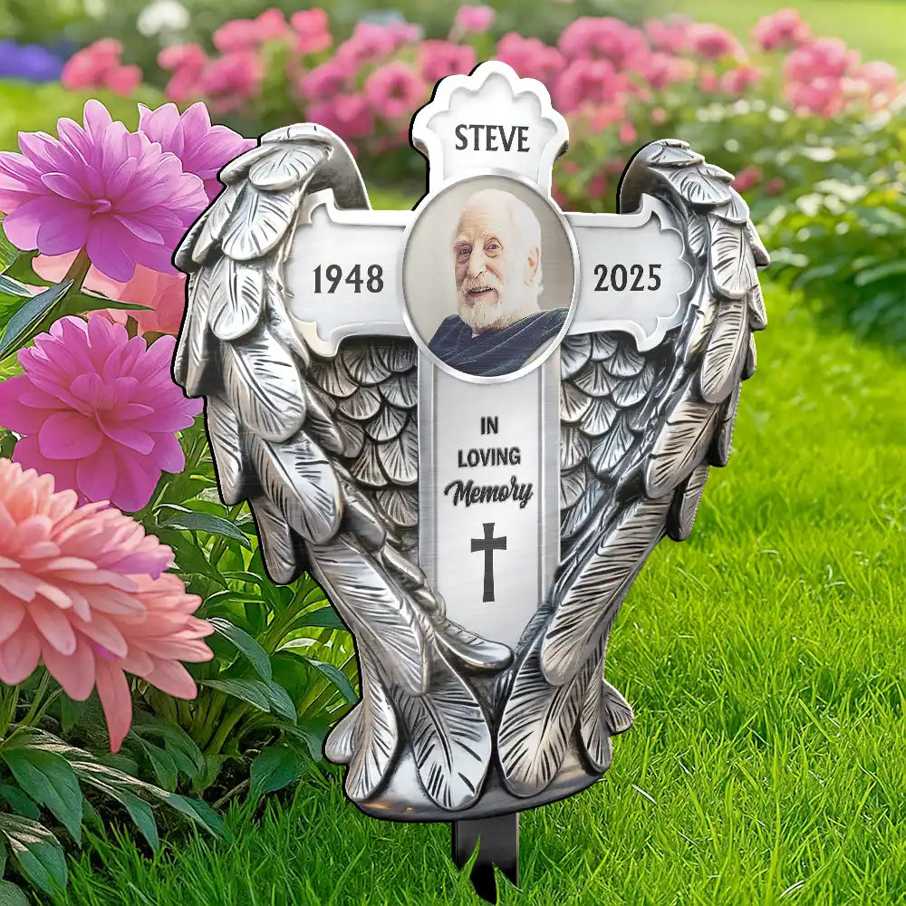 Family,Christian,Memorial,Parents,Gift For Grandparents - Custom Photo May God BLess You And Keep You - Personalized Metal Garden Stake