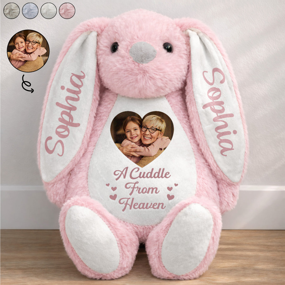 Memorial, Parents, Gift For Grandparents, Gift For Kids, New baby, Gift For Daughter, Gift For Son, Easter - Custom Photo Memorial A Cuddle From Heaven - Personalized Soft Toy Bunny